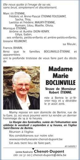 Madame Marie BOCLINVILLE