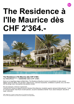 The Residence à l`Ile Maurice dès CHF 2`364.