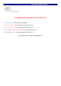 PLANNING DE RENTREE SCOLAIRE 2016