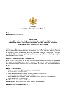 Podgorica, 05.09.2016. godine II JAVNI POZIV za dodjelu podrške