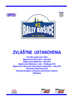 Zvláštne ustanovenia (42. Rally Košice - Košice 09.09.2016