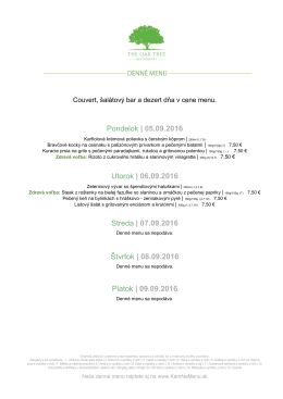 Denné menu THE OAK TREE RESTAURANT 05.09.2016