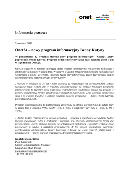 Onet24 – nowy program informacyjny Iwony Kutyny
