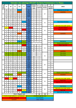 Kalendarz roku szkolnego 2016-2017 dla Szkoły Podstawowej nr 3