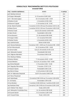 KONSULTACJE PRACOWNIKÓW INSTYTUTU POLITOLOGII