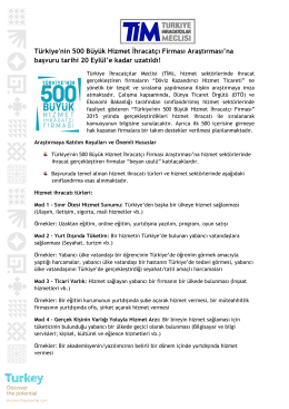 Türkiye`nin 500 Büyük Hizmet İhracatçı Firması Araştırması`na