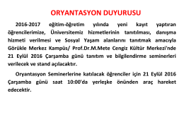 ORYANTASYON DUYURUSU