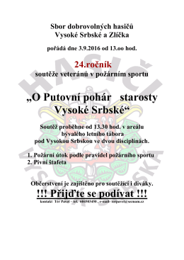 Pozvánka na soutěž do Vysoké Srbské dne 3.9.2016