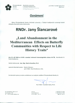 RNDr. Jany Slancarove - Přírodovědecká fakulta JU