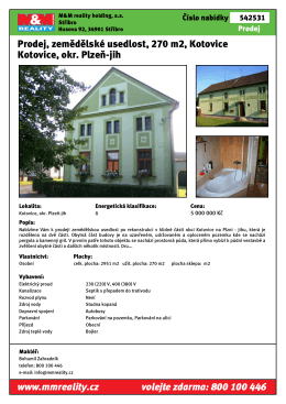 Prodej, zemědělské usedlosti po rekonstrukci Kotovice, okr. Plzeň