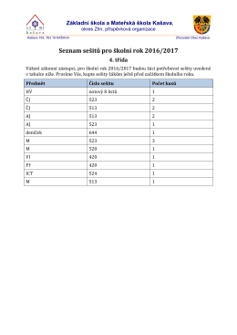 Seznam sešitů pro školní rok 2016/2017