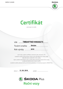 Certifikát - ŠKODA Plus