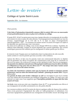 Lettre de rentrée - Collège et Lycée Saint Louis – Orange
