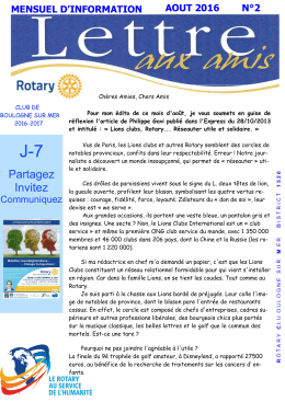 Lettre aux Amis août 2016 - Rotary Club Roma Appia Antica