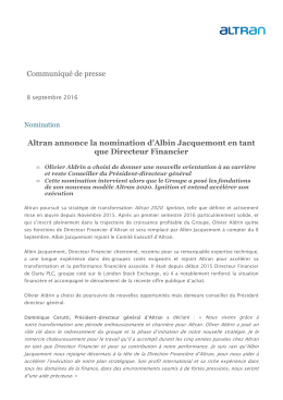 Communiqué de presse Altran annonce la nomination d`Albin