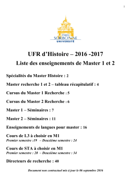 Liste des enseignements Master 2016-2017
