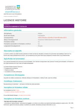 Licence Histoire - Université de Versailles Saint-Quentin-en