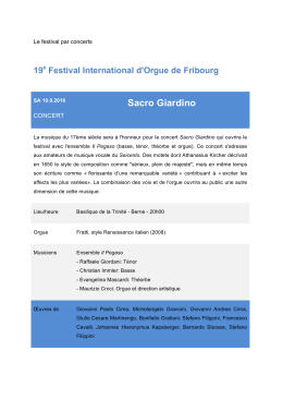 Sacro Giardino - Le Festival International d`Orgue de Fribourg