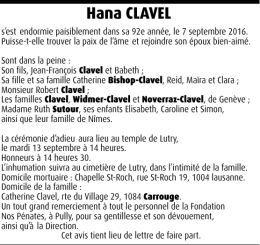 Hana CLAVEL - Hommages.ch