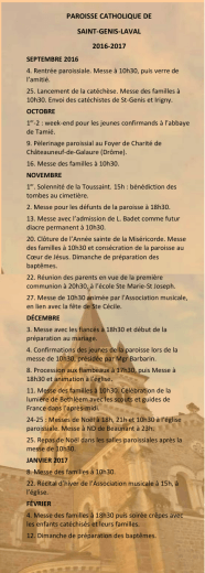 Flyer 2016-2017 - Paroisse Catholique de Saint Genis Laval