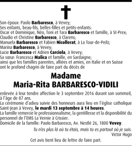 Madame Maria-Rita BARBARESCO-VIDILI