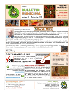Bulletin municipal, édition SEPTEMBRE 2016
