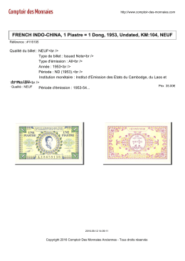 FRENCH INDO-CHINA, 1 Piastre = 1 Dong, 1953, Undated, KM:104