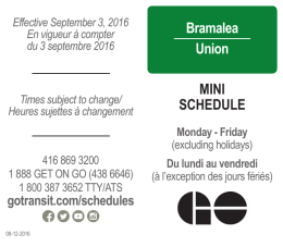 Bramalea Union MINI SCHEDULE