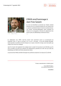 Communiqué 07/09/16 - L`INHA rend hommage à Jean