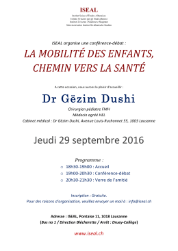 Conférence – débat 29 septembre 2016 Dr Gëzim Dushi