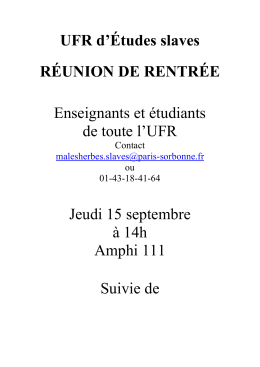 réunion de rentrée slave - Université Paris