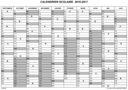 ZONE B SEMAINE AB CALENDRIER SCOLAIRE 2016-2017