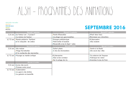 Programme des mercredis des mois de septembre et octobre 2016