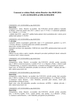 Usnesení ze schůze Rady města Benešov dne 08.09.2016