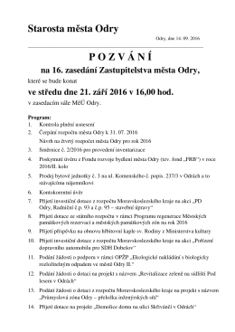 Starosta města Odry - Pozvánka na 16. zasedání Zastupitelstva města