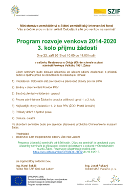 Program rozvoje venkova 2014-2020 3. kolo příjmu žádostí