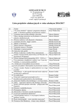 Lista projektów edukacyjnych w roku szkolnym 2016/2017