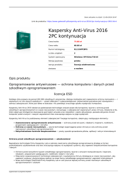 Kaspersky Anti-Virus 2016 2PC kontynuacja