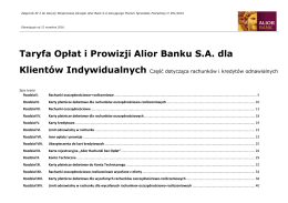 Taryfa Opłat i Prowizji Alior Banku S.A. dla