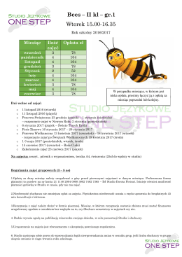 Bees – II kl – gr.1 Wtorek 15.00