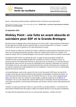 Hinkley Point : une fuite en avant absurde et suicidaire pour EDF et