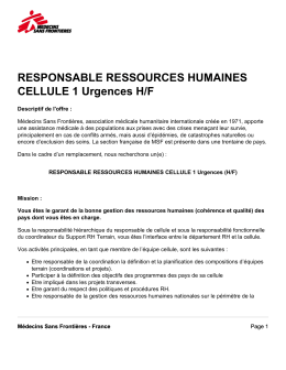 RESPONSABLE RESSOURCES HUMAINES CELLULE 1 Urgences