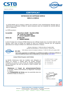 Certificat CSTB - Planchers-Acor