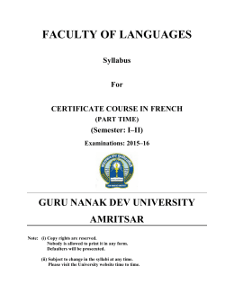 CERTIFICATE COURSE IN FRENCH PART TIME