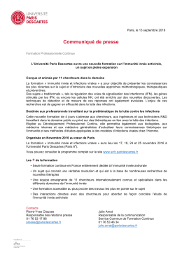 Communiqué de presse - Paris - L`Université Paris Descartes