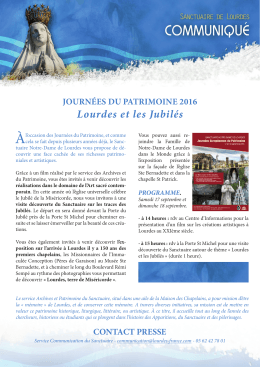 JOURNÉES DU PATRIMOINE 2016 Lourdes et les Jubilés