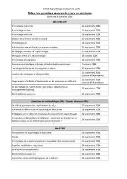 Dates des premières séances de cours ou séminaire