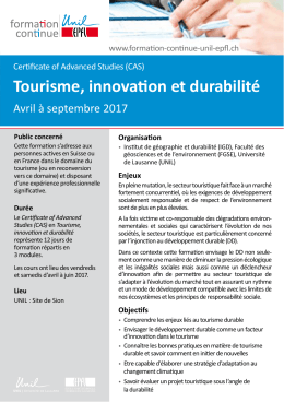 Tourisme, innovation et durabilité - Formation Continue UNIL-EPFL