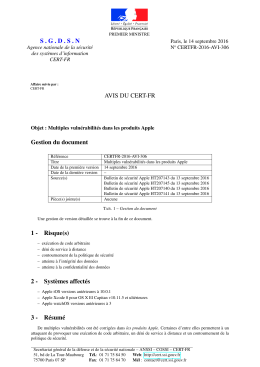 SGDSN AVIS DU CERT-FR Gestion du document 1 - Certa