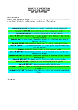 BULLETIN D`INSCRIPTION CLUB NATURE 2016/2017 CDC SUD